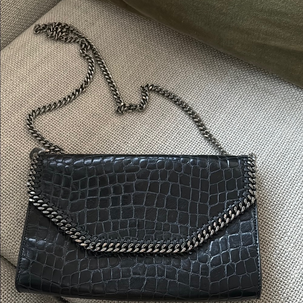 Black Crocodile-Embossed Chain Bag